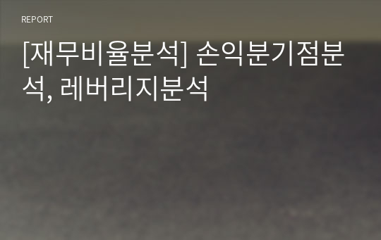 [재무비율분석] 손익분기점분석, 레버리지분석