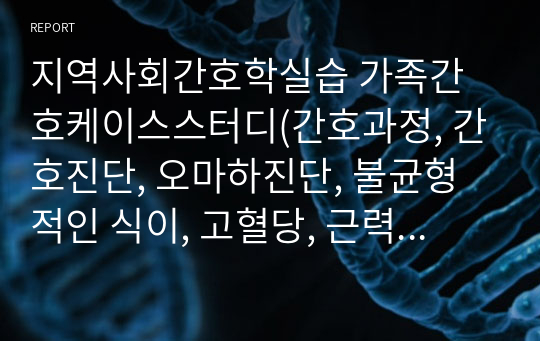 지역사회간호학실습 가족간호케이스스터디(간호과정, 간호진단, 오마하진단, 불균형적인 식이, 고혈당, 근력저하 오마하)