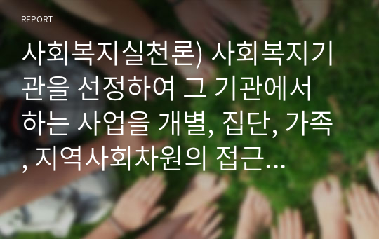 사회복지실천론) 사회복지기관을 선정하여 그 기관에서 하는 사업을 개별, 집단, 가족, 지역사회차원의 접근으로 분류해보고 기관 사업의 평가를 제시하시오