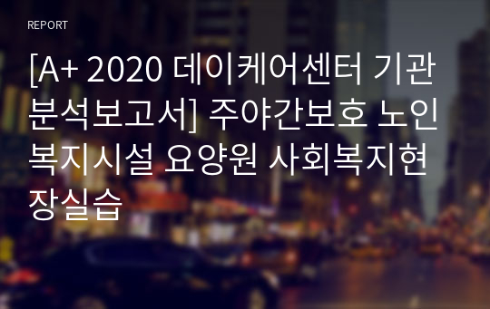 [A+ 2020 데이케어센터 기관분석보고서] 주야간보호 노인복지시설 요양원 사회복지현장실습