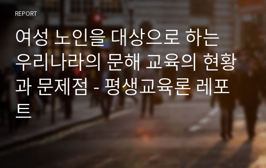 여성 노인을 대상으로 하는 우리나라의 문해 교육의 현황과 문제점 - 평생교육론 레포트