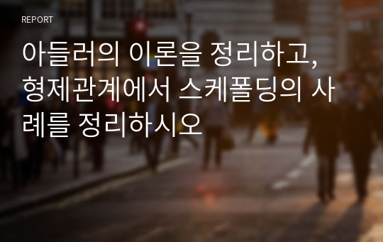 아들러의 이론을 정리하고, 형제관계에서 스케폴딩의 사례를 정리하시오