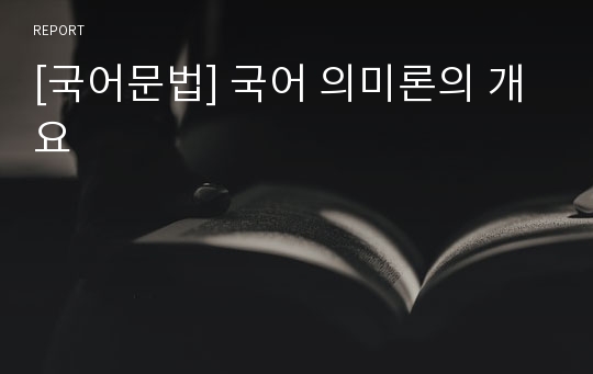 [국어문법] 국어 의미론의 개요