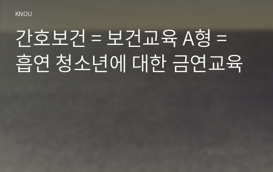 간호보건 = 보건교육 A형 = 흡연 청소년에 대한 금연교육