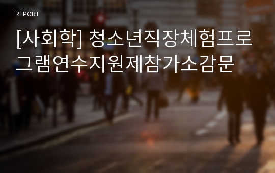 [사회학] 청소년직장체험프로그램연수지원제참가소감문