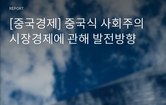 [중국경제] 중국식 사회주의 시장경제에 관해 발전방향