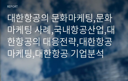 대한항공의 문화마케팅,문화마케팅 사례,국내항공산업,대한항공의 대응전략,대한항공 마케팅,대한항공 기업분석