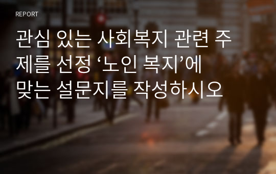 관심 있는 사회복지 관련 주제 선정 노인 복지에 맞는 설문지 작성