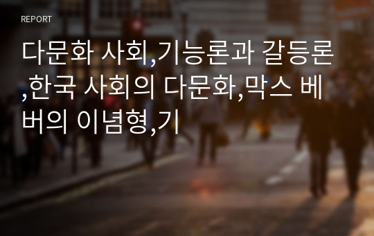 다문화 사회,기능론과 갈등론,한국 사회의 다문화,막스 베버의 이념형,기