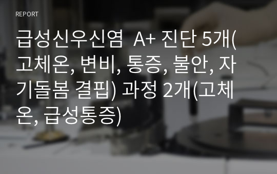 급성신우신염  A+ 진단 5개(고체온, 변비, 통증, 불안, 자기돌봄 결핍) 과정 2개(고체온, 급성통증)