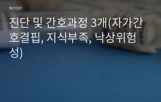 진단 및 간호과정 3개(자가간호결핍, 지식부족, 낙상위험성)