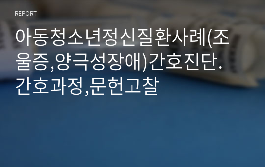 아동청소년정신질환사례(조울증,양극성장애)간호진단. 간호과정,문헌고찰