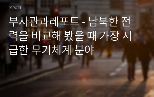 부사관과레포트 - 남북한 전력을 비교해 봤을 때 가장 시급한 무기체계 분야