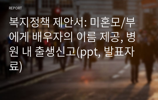 복지정책 제안서: 미혼모/부에게 배우자의 이름 제공, 병원 내 출생신고(ppt, 발표자료)