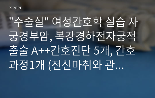 &quot;수술실&quot; 여성간호학 실습 자궁경부암, 복강경하전자궁적출술 A++간호진단 5개, 간호과정1개 (전신마취와 관련된 비효과적 호흡양상)