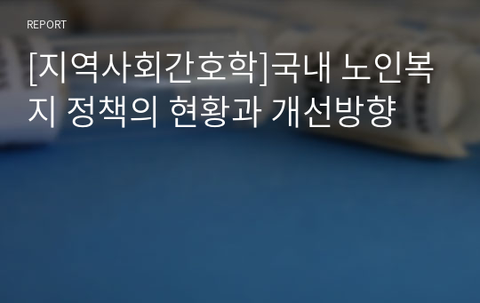 [지역사회간호학]국내 노인복지 정책의 현황과 개선방향