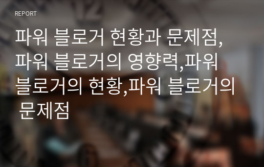 파워 블로거 현황과 문제점,파워 블로거의 영향력,파워 블로거의 현황,파워 블로거의 문제점