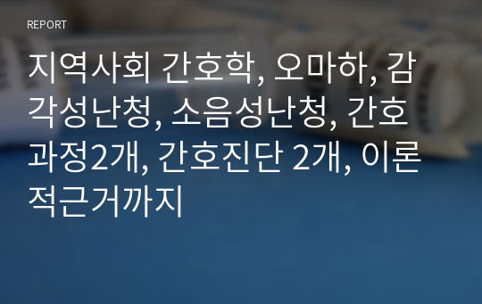 지역사회 간호학, 오마하, 감각성난청, 소음성난청, 간호과정2개, 간호진단 2개, 이론적근거까지