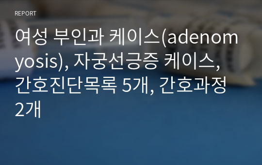 여성 부인과 케이스(adenomyosis), 자궁선근증 케이스, 간호진단목록 5개, 간호과정 2개