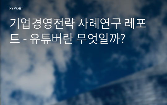 기업경영전략 사례연구 레포트 - 유튜버란 무엇일까?