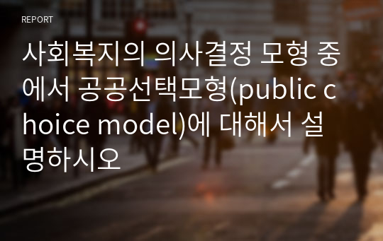 사회복지의 의사결정 모형 중에서 공공선택모형(public choice model)에 대해서 설명하시오