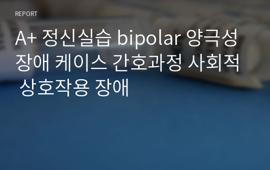 A+ 정신실습 bipolar 양극성장애 케이스 간호과정 사회적 상호작용 장애