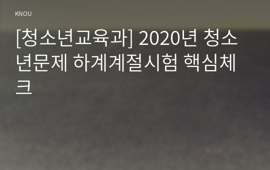 [청소년교육과] 2020년 청소년문제 하계계절시험 핵심체크