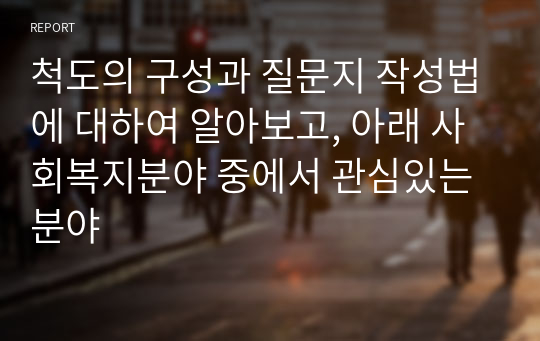 척도의 구성과 질문지 작성법에 대하여 알아보고, 아래 사회복지분야 중에서 관심있는 분야