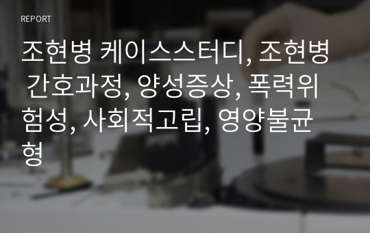 조현병 케이스스터디, 조현병 간호과정, 양성증상, 폭력위험성, 사회적고립, 영양불균형