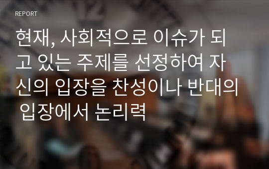 현재, 사회적으로 이슈가 되고 있는 주제를 선정하여 자신의 입장을 찬성이나 반대의 입장에서 논리력