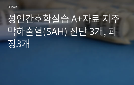 성인간호학실습 A+자료 지주막하출혈(SAH) 진단 3개, 과정3개