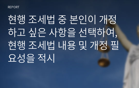 현행 조세법 중 본인이 개정하고 싶은 사항을 선택하여, 현행 조세법 내용 및 개정 필요성을 적시