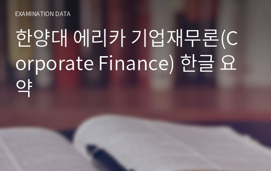 한양대 에리카 기업재무론(Corporate Finance) 한글 요약