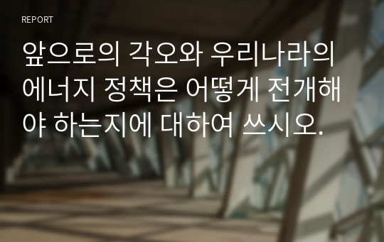 앞으로의 각오와 우리나라의 에너지 정책은 어떻게 전개해야 하는지에 대하여 쓰시오.