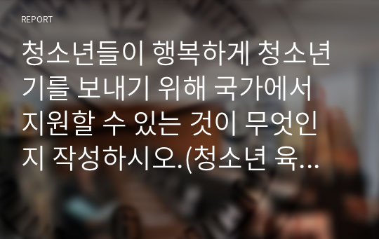 청소년들이 행복하게 청소년기를 보내기 위해 국가에서 지원할 수 있는 것이 무엇인지 작성하시오.(청소년 육성 제도론의 입장에서 국가적 차원의 지원에 대해서 논하시오.)