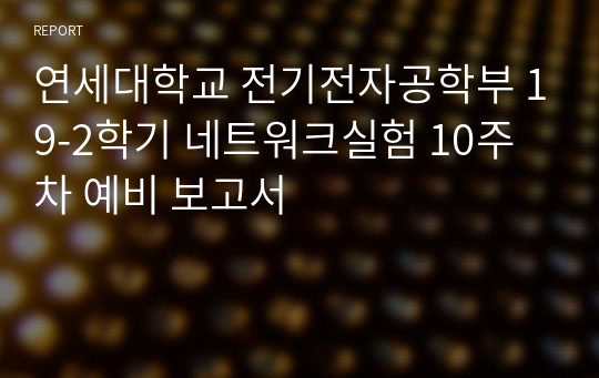 연세대학교 전기전자공학부 19-2학기 네트워크실험 10주차 예비 보고서