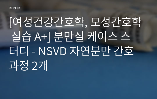 [여성건강간호학, 모성간호학 실습 A+] 분만실 케이스 스터디 - NSVD 자연분만 간호과정 2개