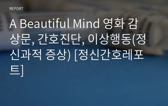 A Beautiful Mind 영화 감상문, 간호진단, 이상행동(정신과적 증상) [정신간호레포트]