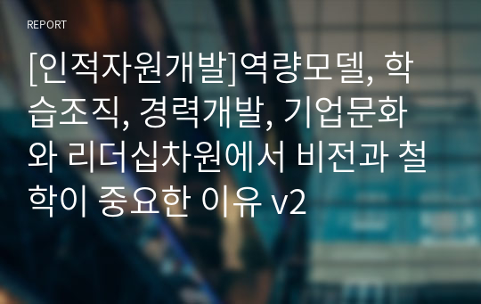 [인적자원개발]역량모델, 학습조직, 경력개발, 기업문화와 리더십차원에서 비전과 철학이 중요한 이유 v2