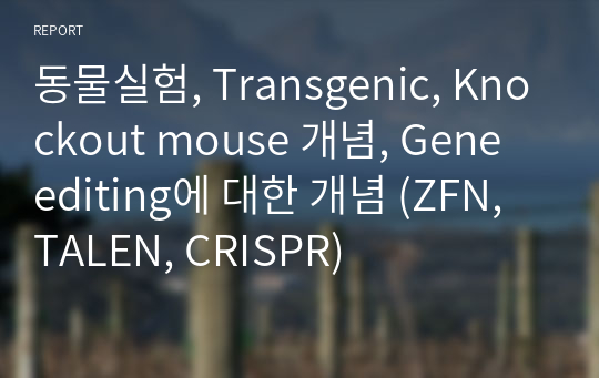 동물실험, Transgenic, Knockout mouse 개념, Gene editing에 대한 개념 (ZFN, TALEN, CRISPR)