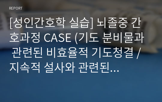 [성인간호학 실습] 뇌졸중 간호과정 CASE (기도 분비물과 관련된 비효율적 기도청결 / 지속적 설사와 관련된 체액불균형의 위험)