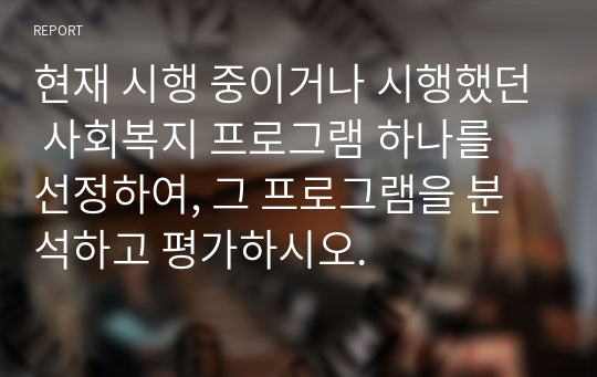 현재 시행 중이거나 시행했던 사회복지 프로그램 하나를 선정하여, 그 프로그램을 분석하고 평가하시오.