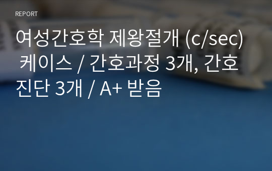 여성간호학 제왕절개 (c/sec) 케이스 / 간호과정 3개, 간호진단 3개 / A+ 받음