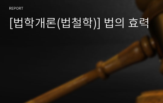 [법학개론(법철학)] 법의 효력