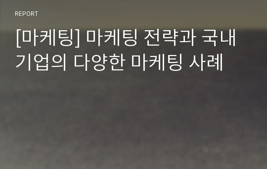 [마케팅] 마케팅 전략과 국내기업의 다양한 마케팅 사례