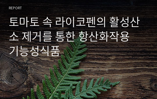 토마토 속 라이코펜의 활성산소 제거를 통한 항산화작용 기능성식품