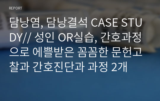 담낭염, 담낭결석 CASE STUDY// 성인 OR실습, 간호과정으로 에쁠받은 꼼꼼한 문헌고찰과 간호진단과 과정 2개