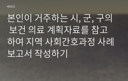 본인이 거주하는 시, 군, 구의 보건 의료 계획자료를 참고하여 지역 사회간호과정 사례보고서 작성하기