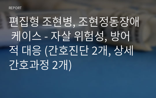 편집형 조현병, 조현정동장애 케이스 - 자살 위험성, 방어적 대응 (간호진단 2개, 상세간호과정 2개)