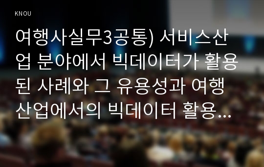 여행사실무3공통) 서비스산업 분야에서 빅데이터가 활용된 사례와 그 유용성과 여행산업에서의 빅데이터 활용 방안을 제시하시오0K